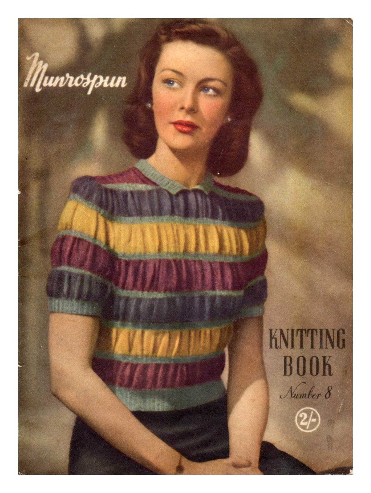 Cover of Munrospun knitting book - lady wearing horizontally striped top