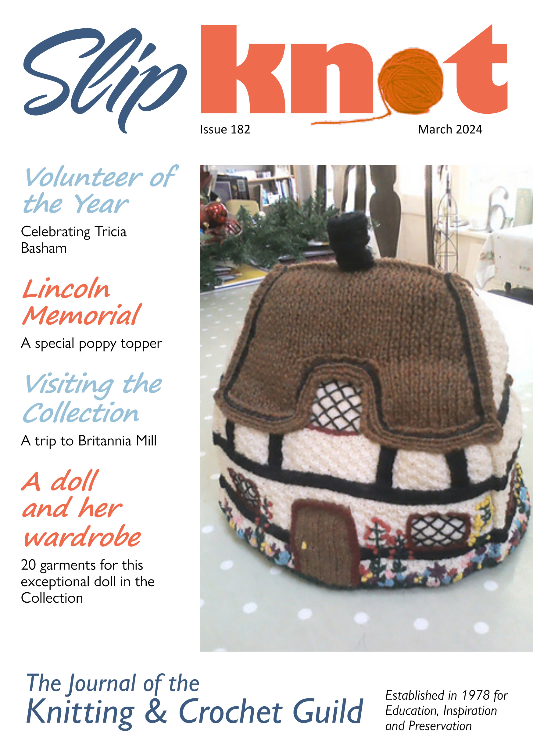 Front cover of Slipknot 182 - March 2024. Featuring a knitted cottage