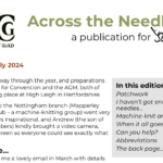 Title and index from first page of Across the Needlebed Issue 17 July 2024.