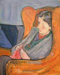 Painting of Virginia Woolf Knitting