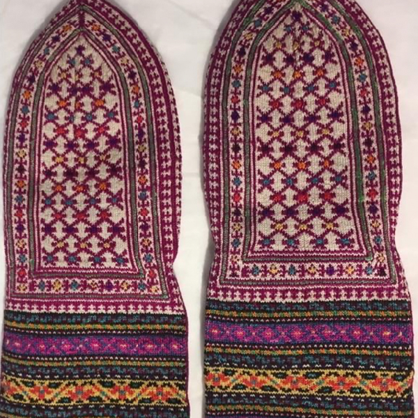 Photograph of a pair of coloured socks or coroplar - Turkish - 1875-1924
