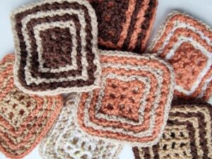 Assortment of double filet crochet granny squares