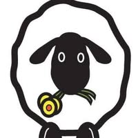 Logo of Highland Wool Fest - cartoon of sheep holding wild flowers in its mouth